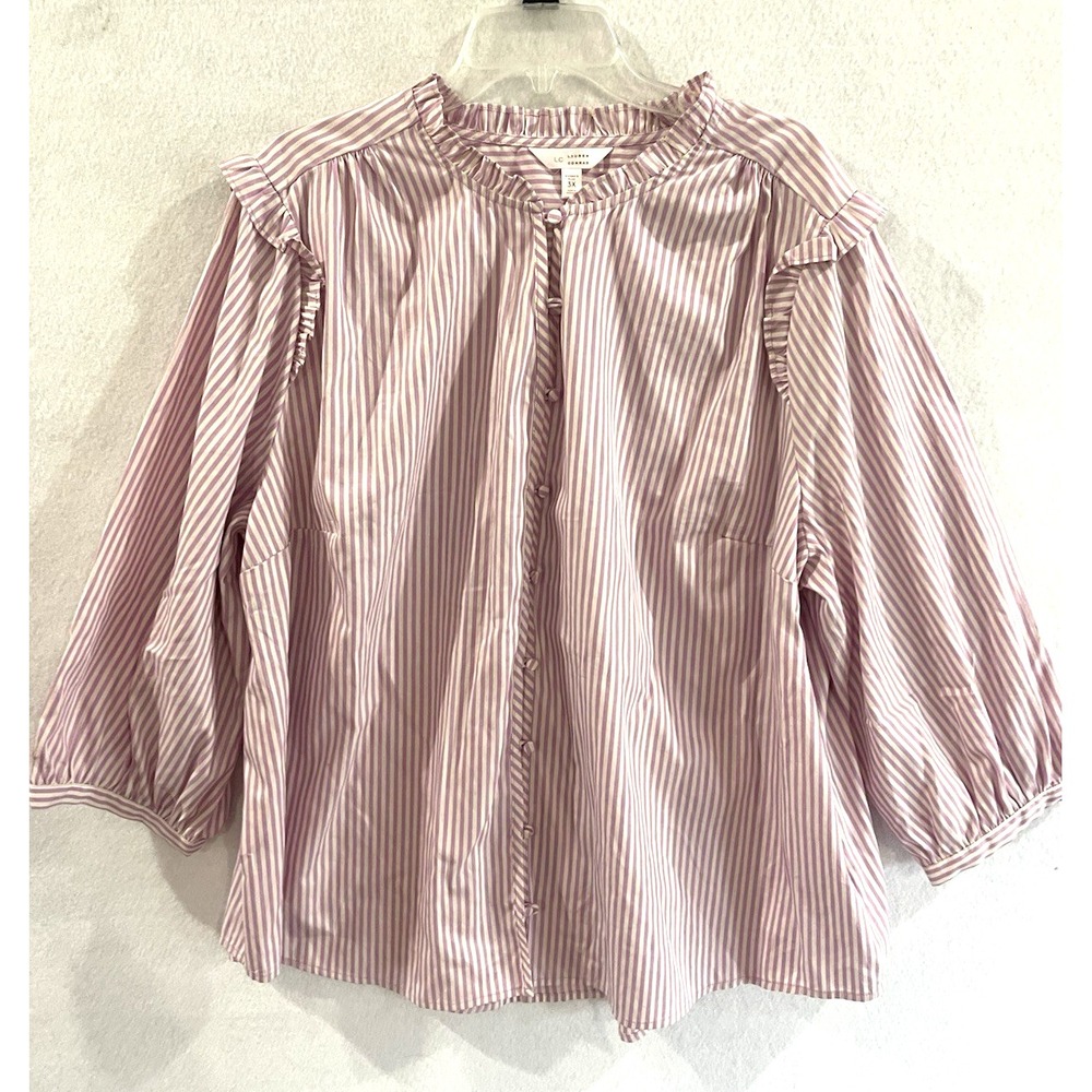 Lauren Conrad Coquette Preppy Ruffle Blouse 3X Violet Cottagecore Prairie Chic
